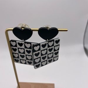 Gently used Madewell black and white checkered heart earrings for pierced ears